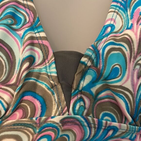 Free Country Womens Tankini Swim Top Halter Tie Multicolor Swirl Pattern Medium - Picture 6 of 16